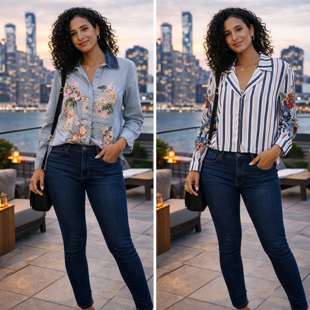 Aratta Silent Journey Striped Floral Embroidered Button Down Top Bundle Size S-M - Picture 1 of 16